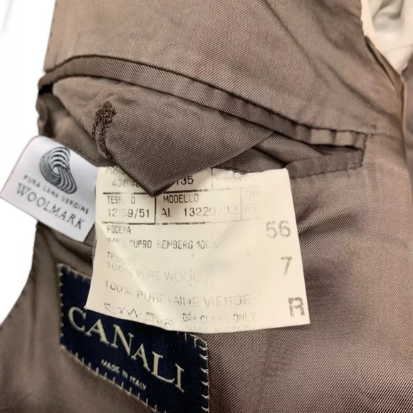 VINTAGE 90s CANALI LORO PIANA Men Blazer 110’s 56R Wool Brown Italy PINSTRIPES - Picture 9 of 12